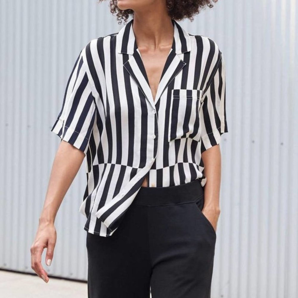 NWOT AYR The Pool Boy Blouse in Black Regatta Stripe Size Large